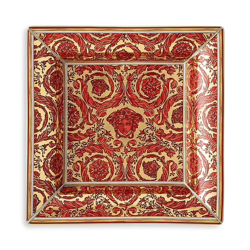 Versace Medusa Garland Red Tray, 7" Square In Red/gold