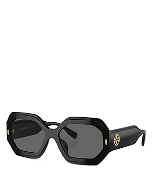 Shop Tory Burch Ty7192u Round Sunglasses, 55mm In Black/gray Solid