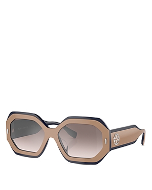 Tory Burch Ty7192u Round Sunglasses, 55mm In Tan/tan Mirrored Gradient
