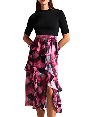 Shop Ted Baker Darciia Fitted Knit Bodice Dress With Ruffled Skirt In Black