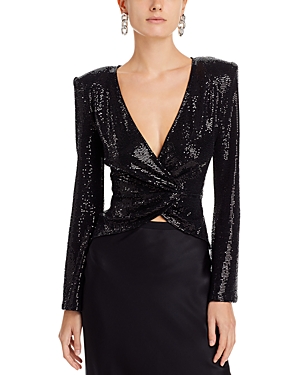 L Agence Katya Sequin-embellished Bell-sleeve Blouse In Black