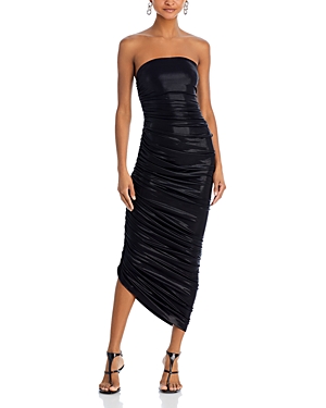 Shop Norma Kamali Ruched Strapless Gown In Black