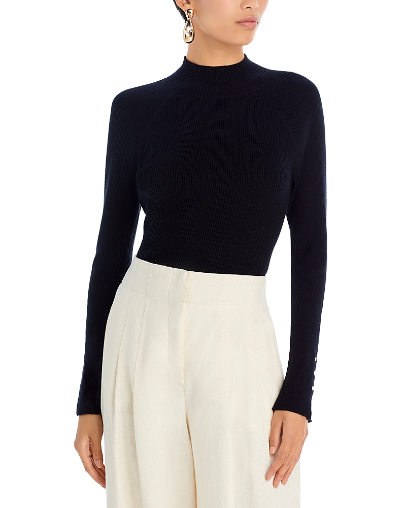 Derek Lam 10 Crosby Button-embellished Ribbed-knit Turtleneck Sweater In Black