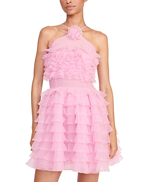 Shop Staud Florian Ruffle Tiered Halter Mini Dress In Tulip