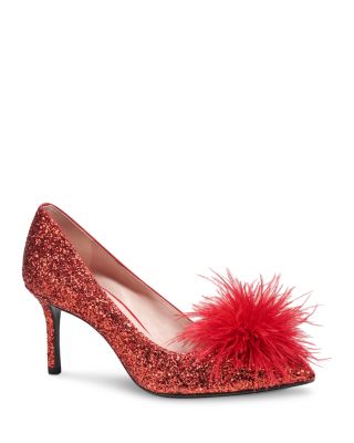 Kate Spade Marabou Pointed Toe Pump In Engine Red