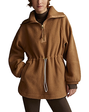 Shop Varley Parnel Half Zip Fleece Sweatshirt In Golden Brown