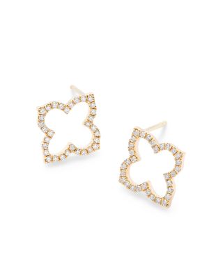 Diamond Clover Stud Earrings in 14K Yellow Gold, 0.20 tcw