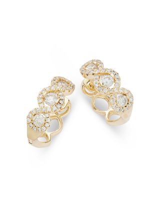 Bloomingdale's Fine Collection Diamond Halo Small Hoop Earrings in 14K Yellow Gold, 0.75 ct. t. w.