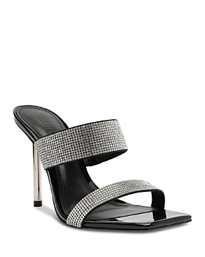 Schutz Women's Liam Square Toe Crystal Embellished High Heel Sandals In Crystal/black
