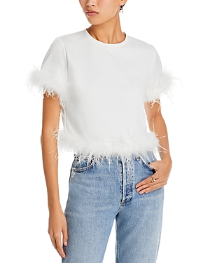 Aqua Feather Trim Short Sleeve Top - 100% Exclusive In White
