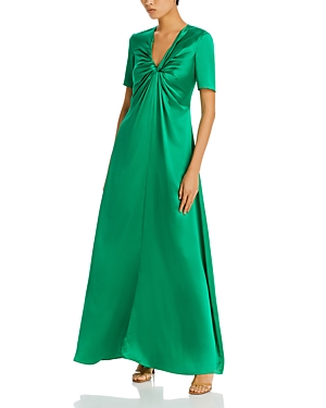 Rosetta Getty Twist Front Silk Gown In Emerald