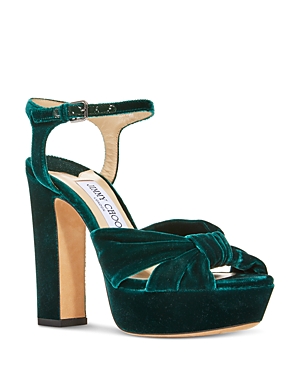 Shop Jimmy Choo Women's Heloise Velvet High Heel Platform Sandals In Dark Green