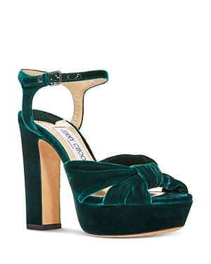 Jimmy Choo Heloise Velvet Platform Sandals In Dark Green