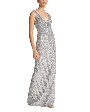 Shop Michael Kors Sequined Gown In Silver