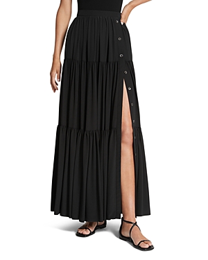 Shop Michael Kors Silk Tiered Maxi Skirt In Black