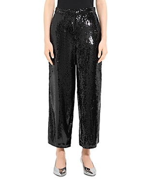 Shop Theory Sequined Straight Leg Pants In Black