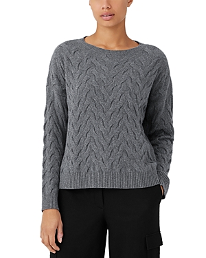 Shop Eileen Fisher Chevron Cable Knit Cashmere Sweater In Ash