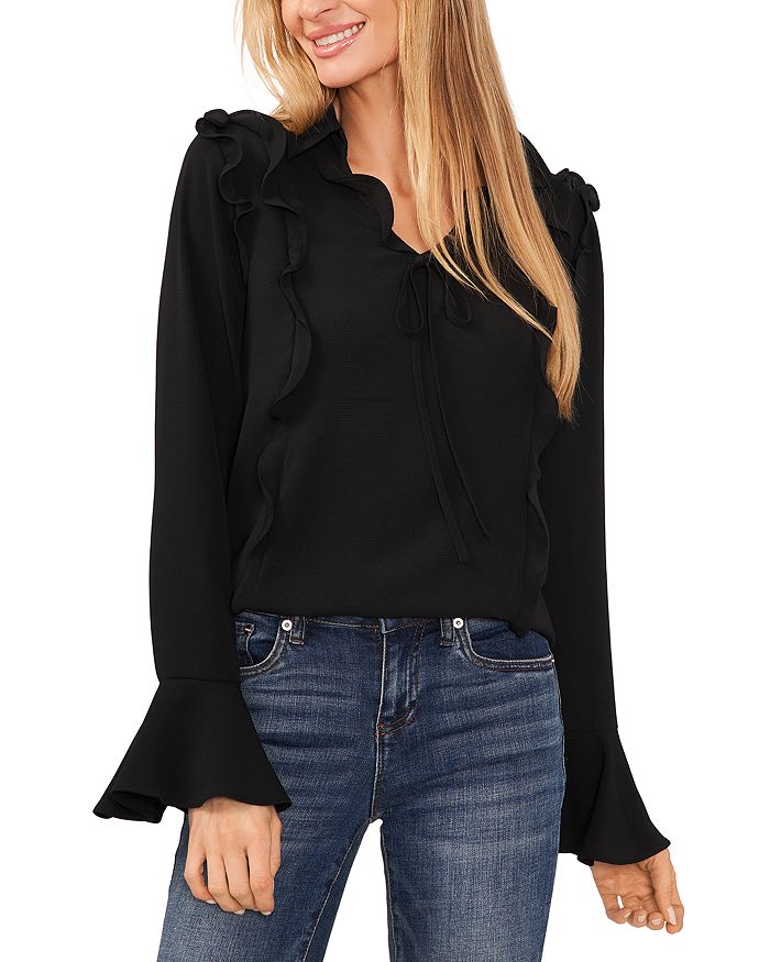 cece ruffled tie neck blouse