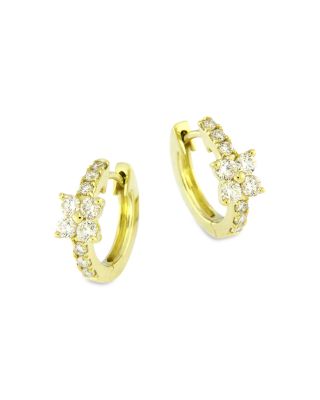 Bloomingdale's Fine Collection - Diamond Flower Huggie Hoop Earrings in 14K Gold, 0.42 tcw