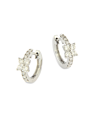 Bloomingdale's Diamond Flower Huggie Hoop Earrings In 14k Gold, 0.42 Ct. T.w. In White