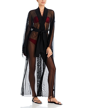 Norma Kamali Mesh Belted Swim Dressing Gown In Black