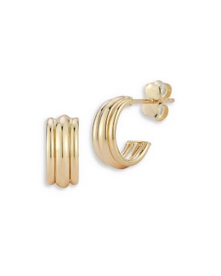 Moon & Meadow 14K Yellow Gold Triple Rib Huggie Earrings