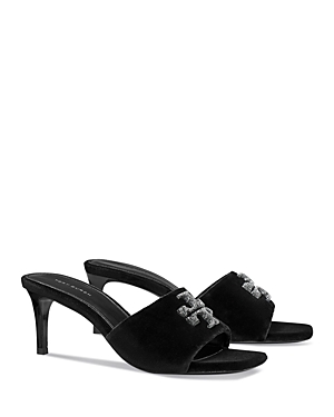Tory Burch Eleanor Pave Medallion Slide Sandals In Perfect Black