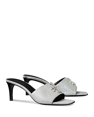 Tory Burch Eleanor Pave Double T Slide Sandals In Diamond/perfect Black