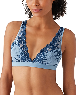 Shop Wacoal Embrace Lace Convertible Plunge Soft Cup Wireless Bra In Winward Blue/ Titan