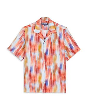 Shop Vilebrequin Charli Linen Ikat Flowers Button Down Camp Shirt In Confit Multicolor