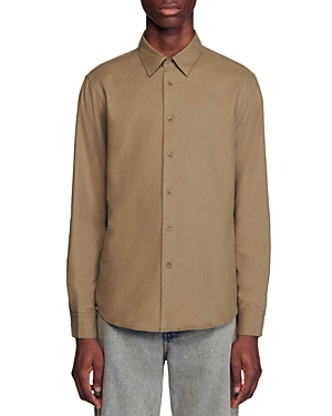 Shop Sandro Long Sleeve Flannel Shirt In Olive Green
