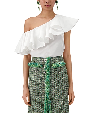 Shop Giambattista Valli One Shoulder Ruffle Blouse In Ivory