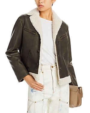 Mother The Mile High Faux Leather Faux Sherpa Jacket In Fast Lane