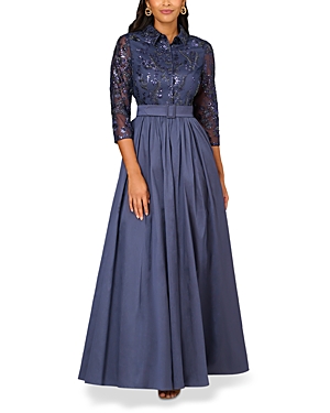 Shop Aidan Mattox Sequined Belted Gown In Twilght
