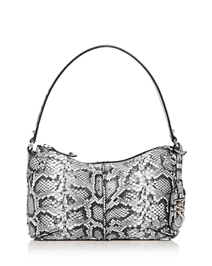 Shop Michael Kors Astor Large Studded Snake Embossed Leather Shoulder Bag In Gray