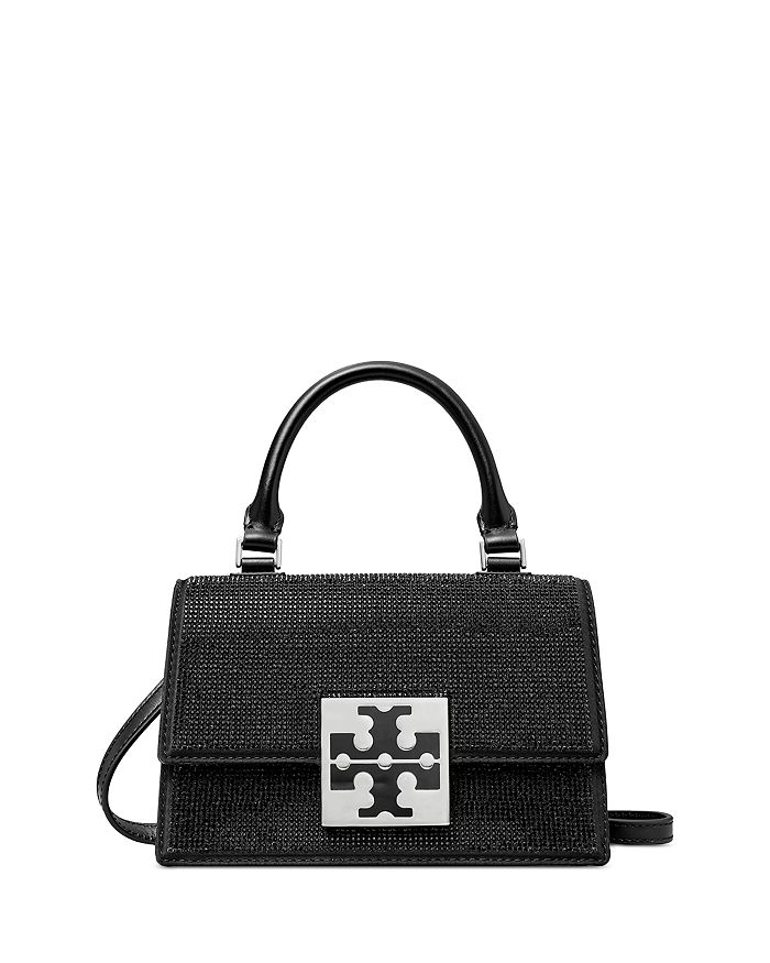 Tory Burch Bon Bon Spazzolato Leather Mini Handbag In Black Embellished/silver