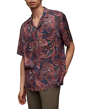 Allsaints Zowie Relaxed Fit Printed Short Sleeve Camp Shirt
