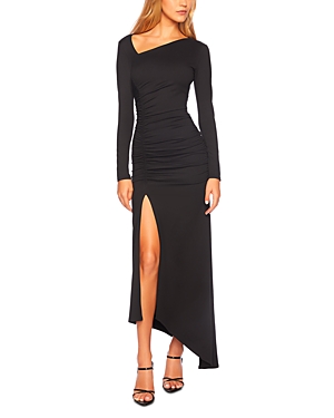 Susana Monaco Asymmetric Ruched Slit Dress In Black