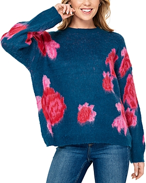 Blue Floral Printed Sweater