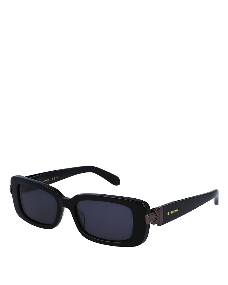 Ferragamo Gancini Evolution 52mm Rectangular Sunglasses In Black/gray Solid