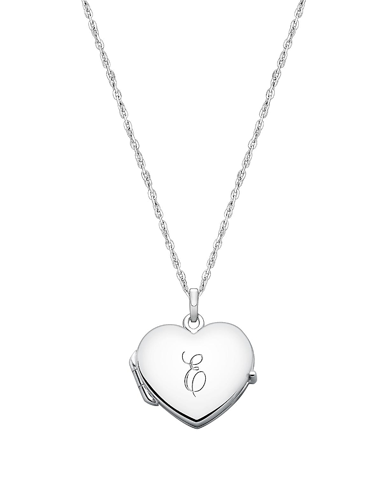 TINY BLESSINGS GIRLS' STERLING SILVER HEART LOCKET & ENGRAVED INITIAL 14-16 NECKLACE - CHILDREN