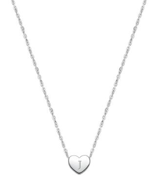  Girls' Sterling Silver Mini Sliding Heart & Engraved Initial 13-14" Necklace - Children