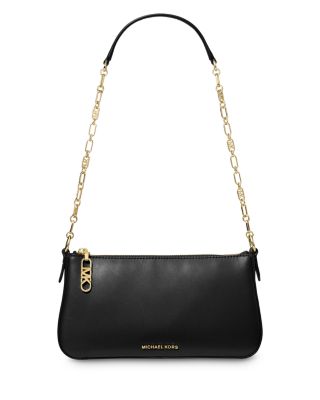 Michael Kors Empire Medium Leather Chain-link Pochette In Black