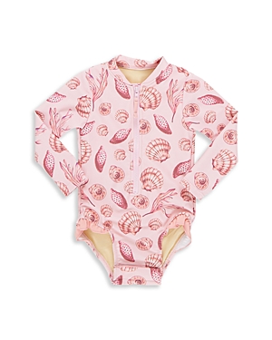 Pink Chicken Girls' Arden Long Sleeve One Piece Swimsuit - Baby In Pink Sea Shells