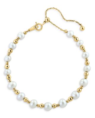 Bloomingdale's Fine Collection - Freshwater Pearl & Polished Bead Adjustable Bracelet in 18K Yellow Gold