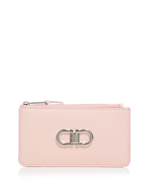 Ferragamo Porta Carte Leather Zip Wallet In Nylund Pink/silver