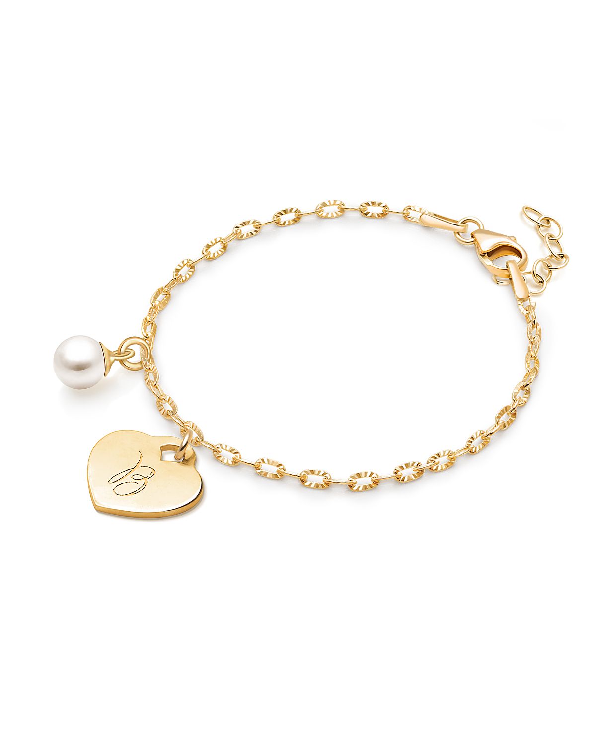 Tiny Blessings Girls 14K Gold Classic Charm Bracelet & Engraved Initial 6.25" Bracelet - Children
