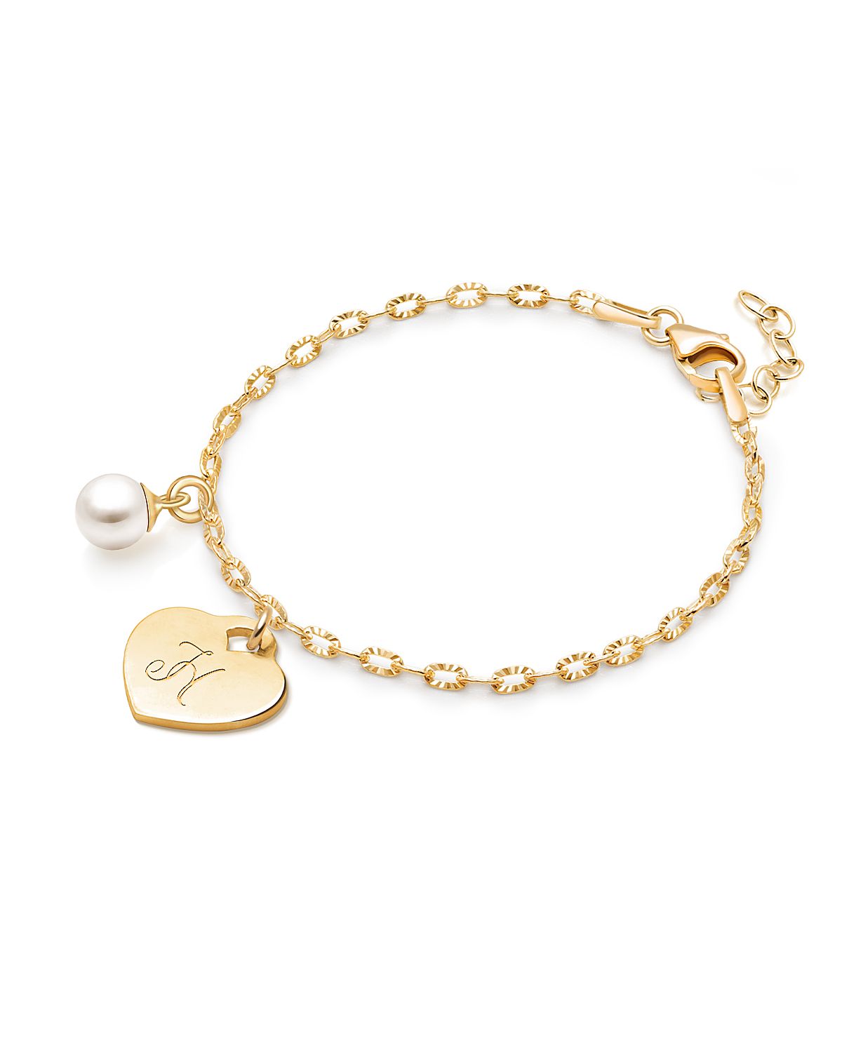 Tiny Blessings Girls 14K Gold Classic Charm Bracelet & Engraved Initial 6.25" Bracelet - Children