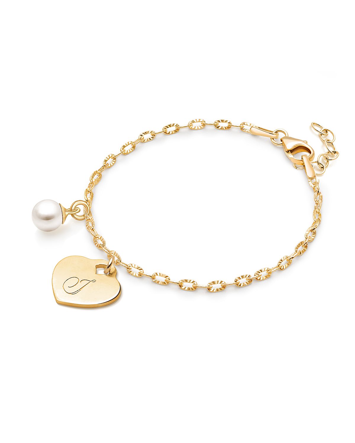 Tiny Blessings Girls 14K Gold Classic Charm Bracelet & Engraved Initial 6.25" Bracelet - Children