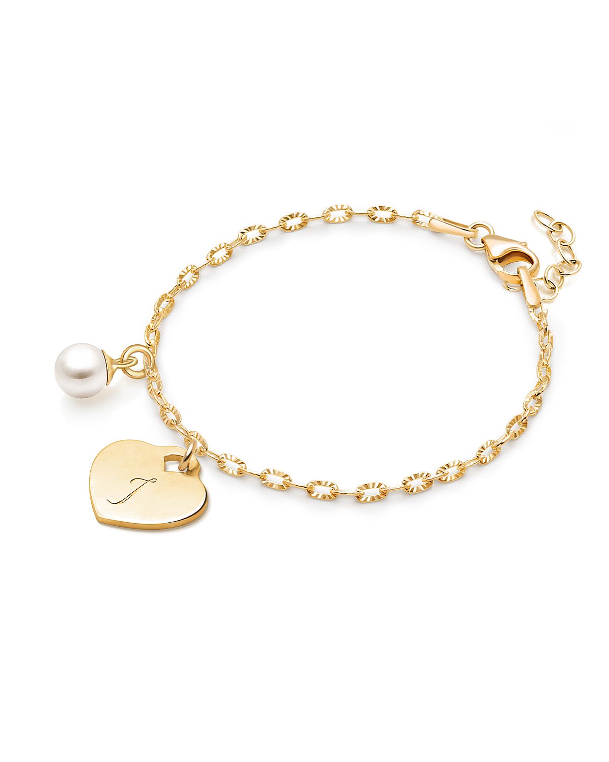 Tiny Blessings Girls 14K Gold Classic Charm Bracelet & Engraved Initial 6.25" Bracelet - Children